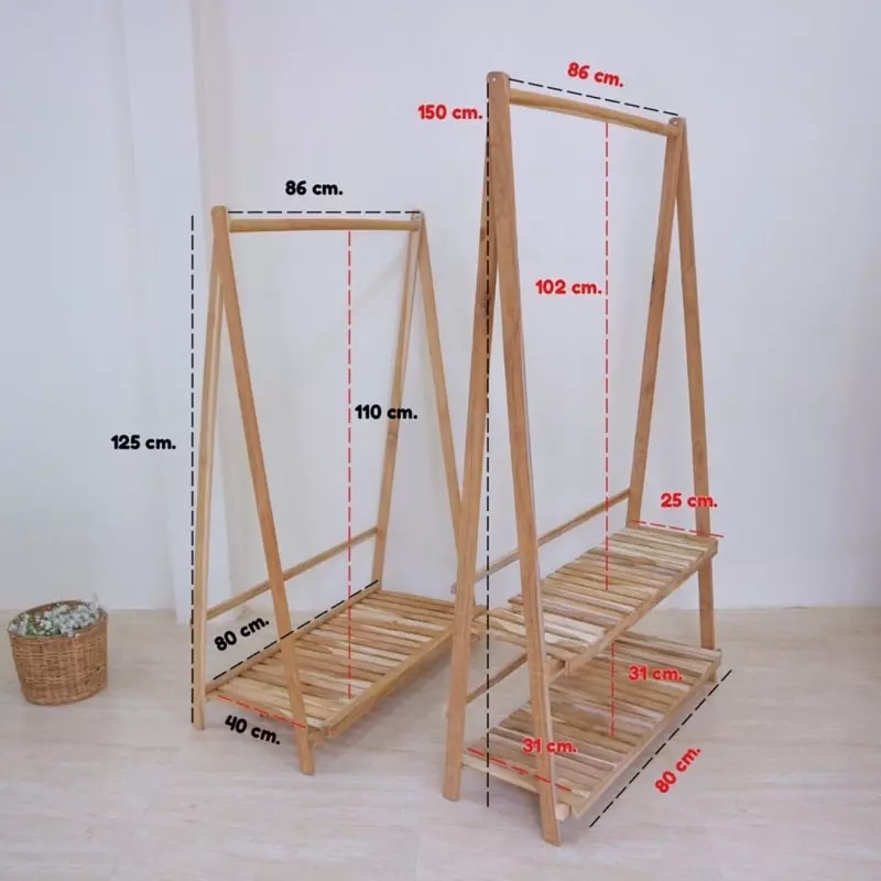 ราวแขวนเสื้อผ้าพร้อมชั้นวางของ