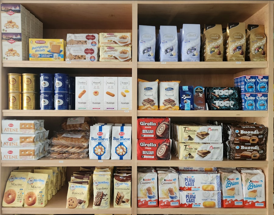 wooden shelves
